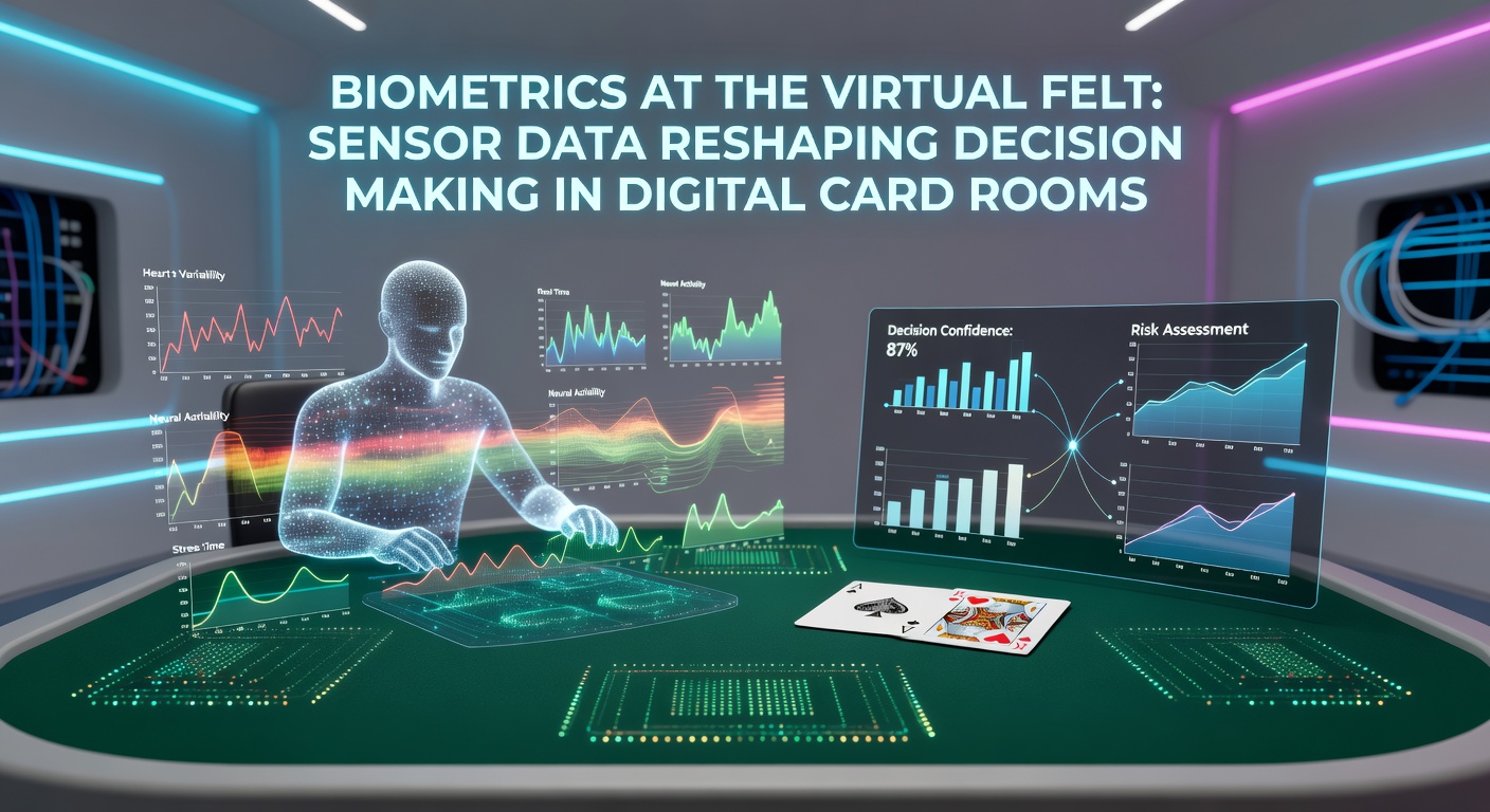 Close-up of digital card room interface displaying real-time biometric feedback during a live poker hand