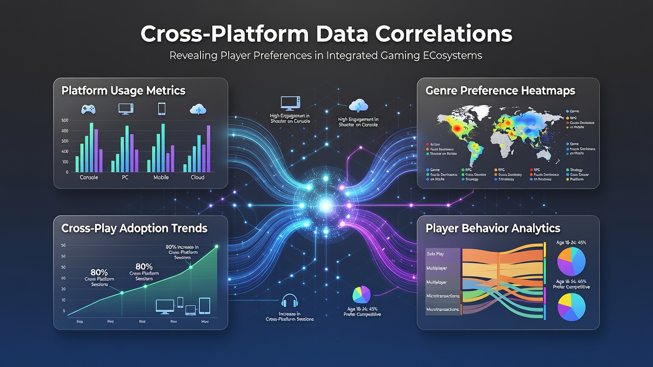 Dashboard display showing correlation graphs between player activity on different gaming platforms