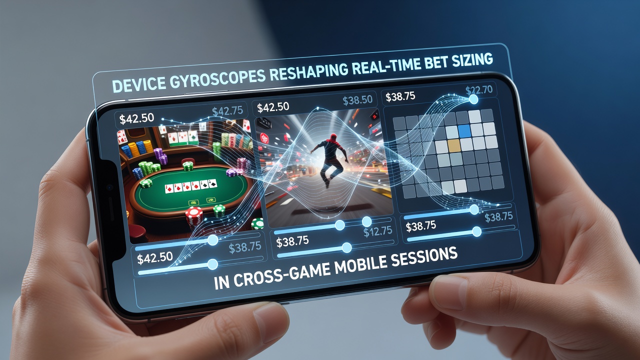 Smartphone displaying casino apps with gyroscope tilt indicators for bet sizing