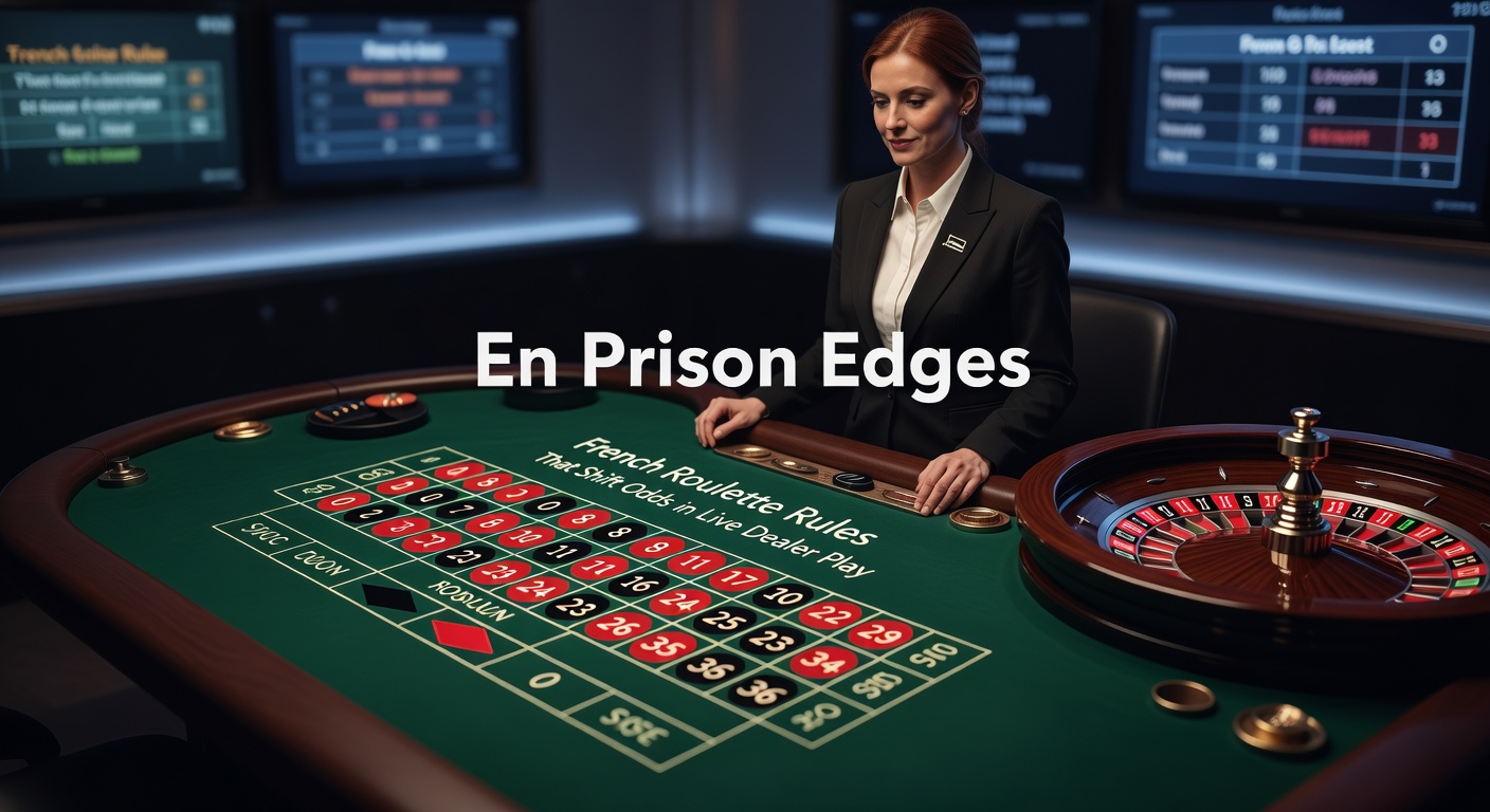 A live dealer spinning the wheel in a French Roulette game, highlighting the En Prison marker on the table layout