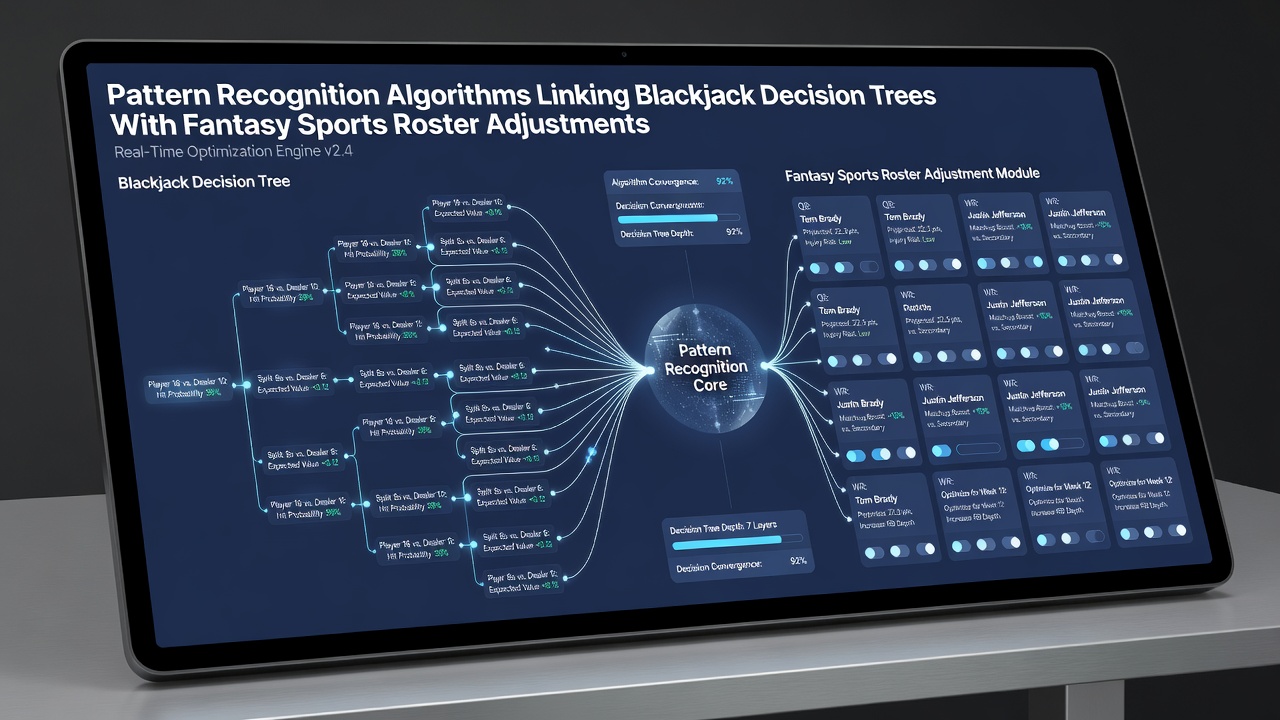 Diagram showing data flow between blackjack pattern models and fantasy sports roster optimization tools