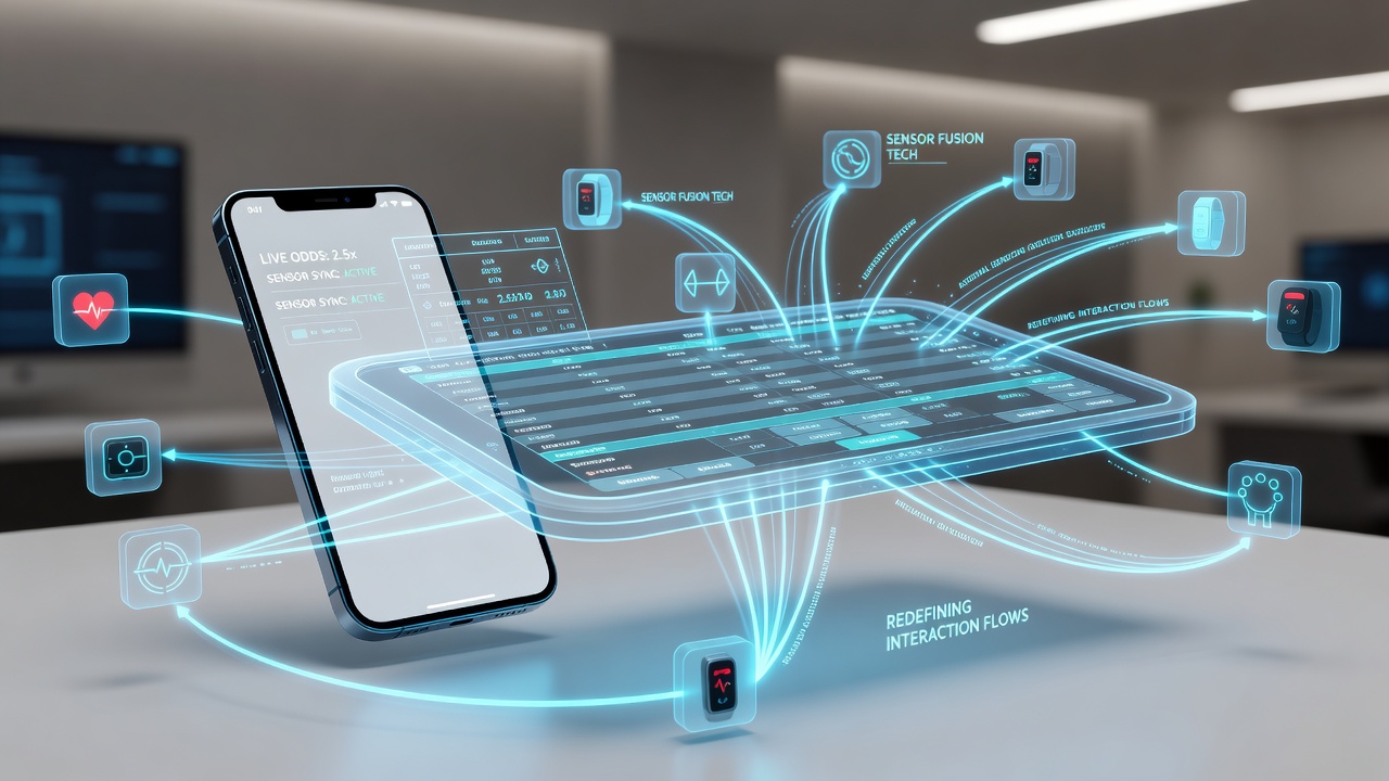 Close-up view of smartphone sensors processing real-time data for combined sports and casino gameplay