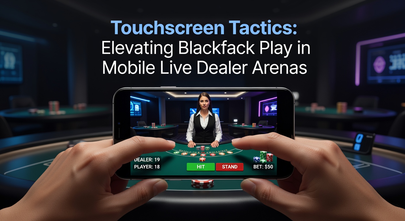 Mobile device displaying a live dealer blackjack table with touchscreen interface highlights, showing swipes and taps for betting and decisions